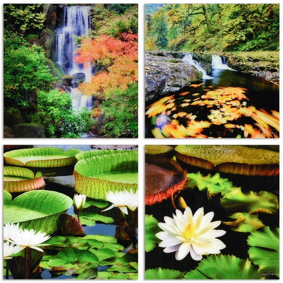 "Amazon's Water Lilies" Frameless Free Floating Reverse Printed Tempered Glass Nature Scapes Wall Art