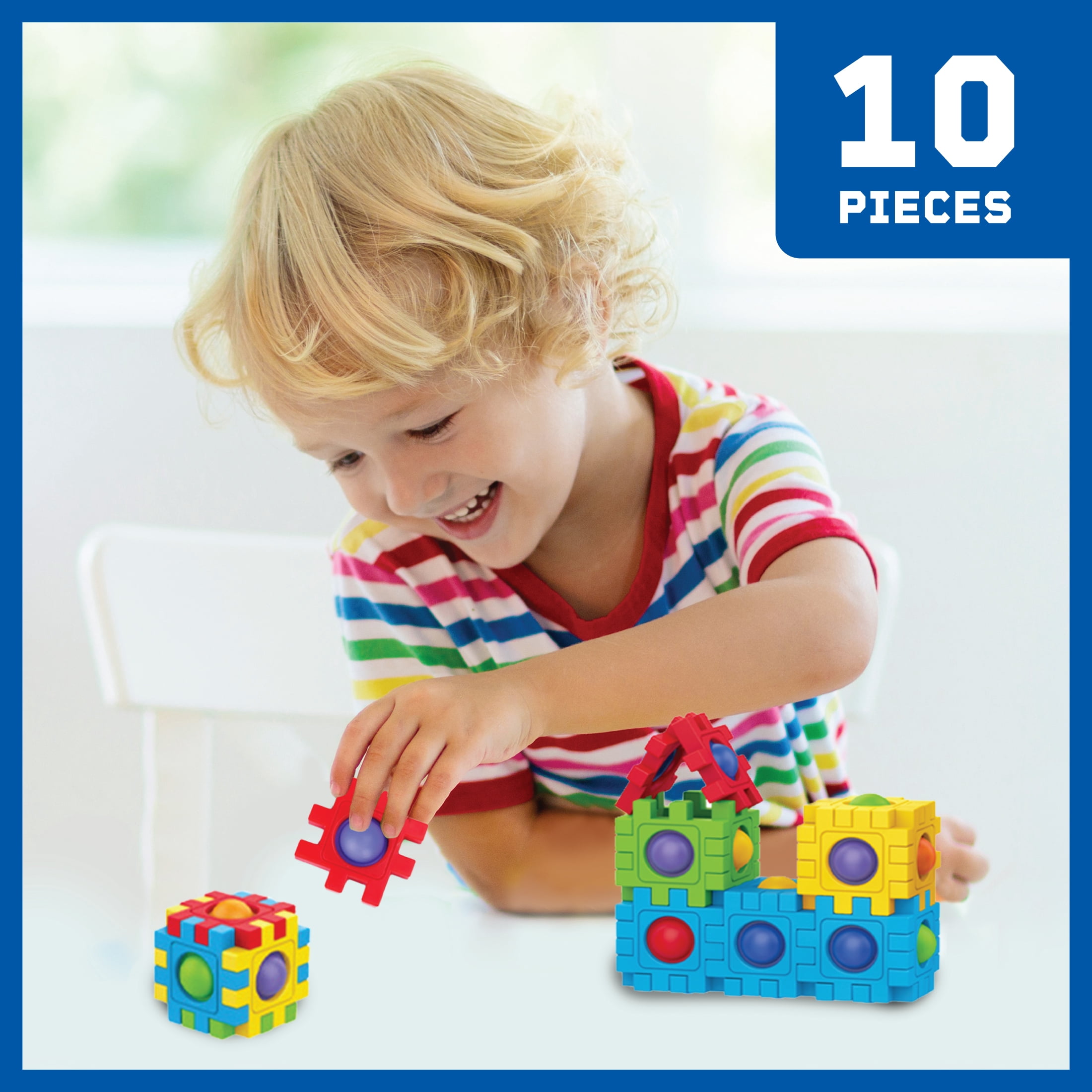 (3 pack) Best Brands 2-in-1 Fidgy Blocks Sensory Pop Play Building Toy for Ages 3+, 10 Count