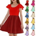 thumbnail image 1 of Girls 2025 Summer Dresses Robe à Carreaux Manches Courtes Décontractée pour Enfants Confortable et Élégante, Taille : 110, 1 of 6