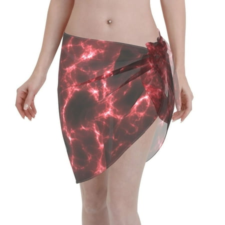 Adobk Women Beach Sarong Bathing Suit Red Line Print Wrap Skirt Sheer Bikini Swimsuit Cover Ups For Swimwear