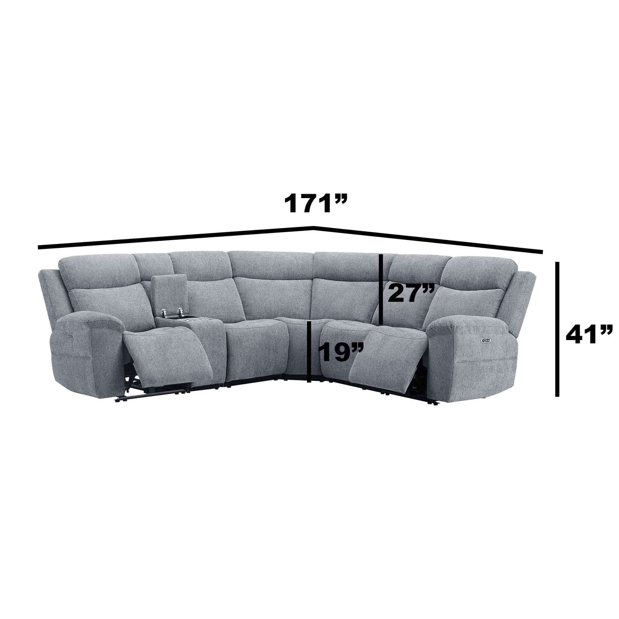 AC Pacific Tammy 6-Piece Reclining Sectional Sofa, Light Grey