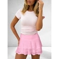 thumbnail image 4 of Women'S Pleated Mini Skirt Lace Ruffle Short Skirt High Waisted Floral Layered Skirts Pink XL, 4 of 9