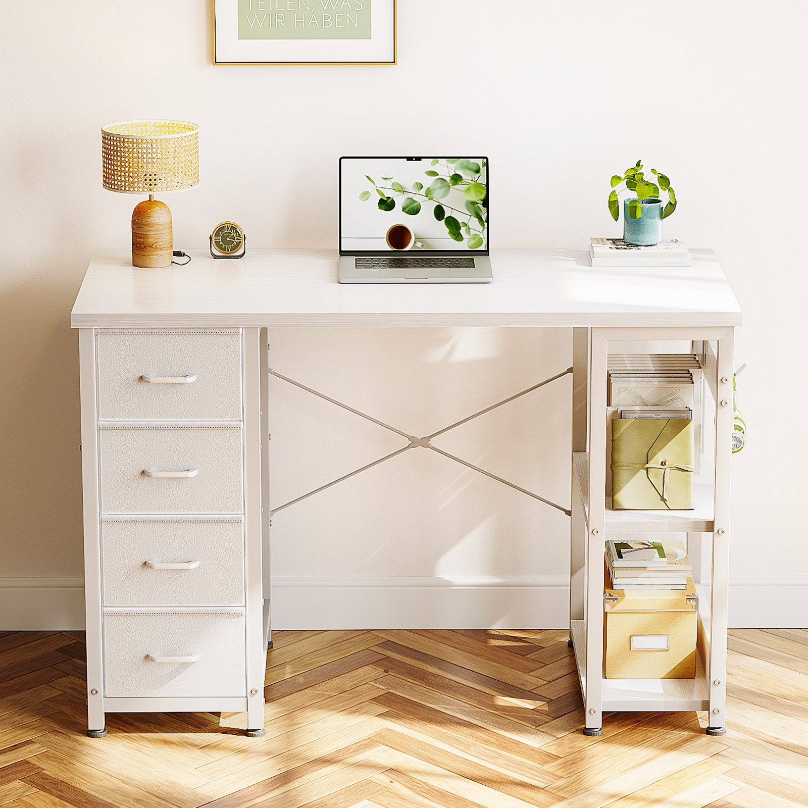 Casacomoda 40 Inch White Corner Desk With Drawers & Shelves photo 4