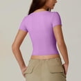 thumbnail image 4 of Crop Top Tee Shirts for Women Casual Deep V Neck Low Cut Solid Blouse Sexy Button Down Slim Fit Short Sleeve T-Shirt, 4 of 8