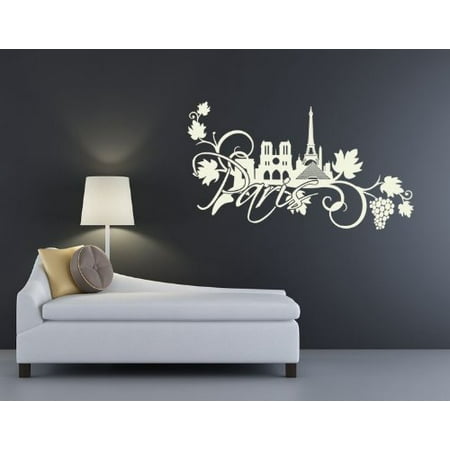 Floral Wall Stickers Paris Floral Wall Decal - wall decal, sticker, mural vinyl art home decor - 3907 - Gray, 59in x 33in ()