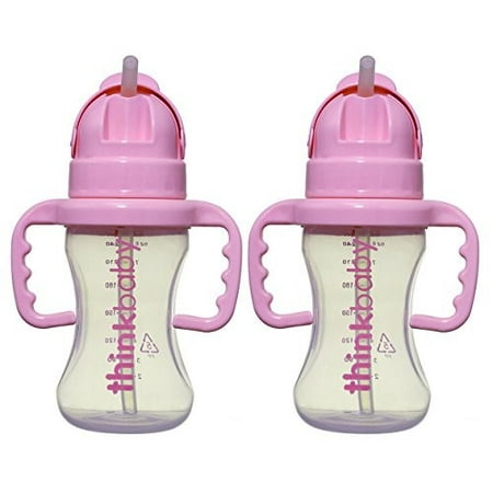 Thinkbaby Thinkster BPA Free Polypropylene Straw Baby Bottle, Pink, 9 Oz