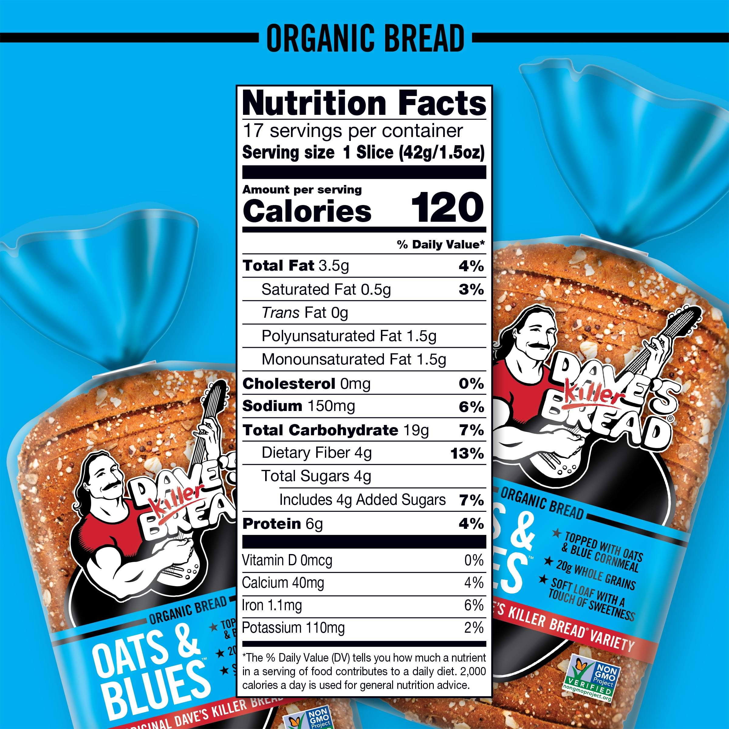 Dave's Killer Bread Organic Oats & Blues Regular Size Loaf, 25 oz, USDA Organic