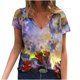 thumbnail image 1 of Blusa estampada de verano para mujer, camisetas casuales de manga corta con cuello en V, camisetas Pompotops  hkajfhjk472632, 1 of 1