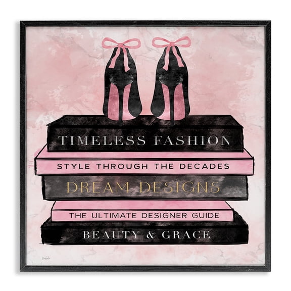 Stupell Industries Modern Blush Fashion Book Stack Black Framed Giclee Art, 12 x 12, by Natalie Carpentieri