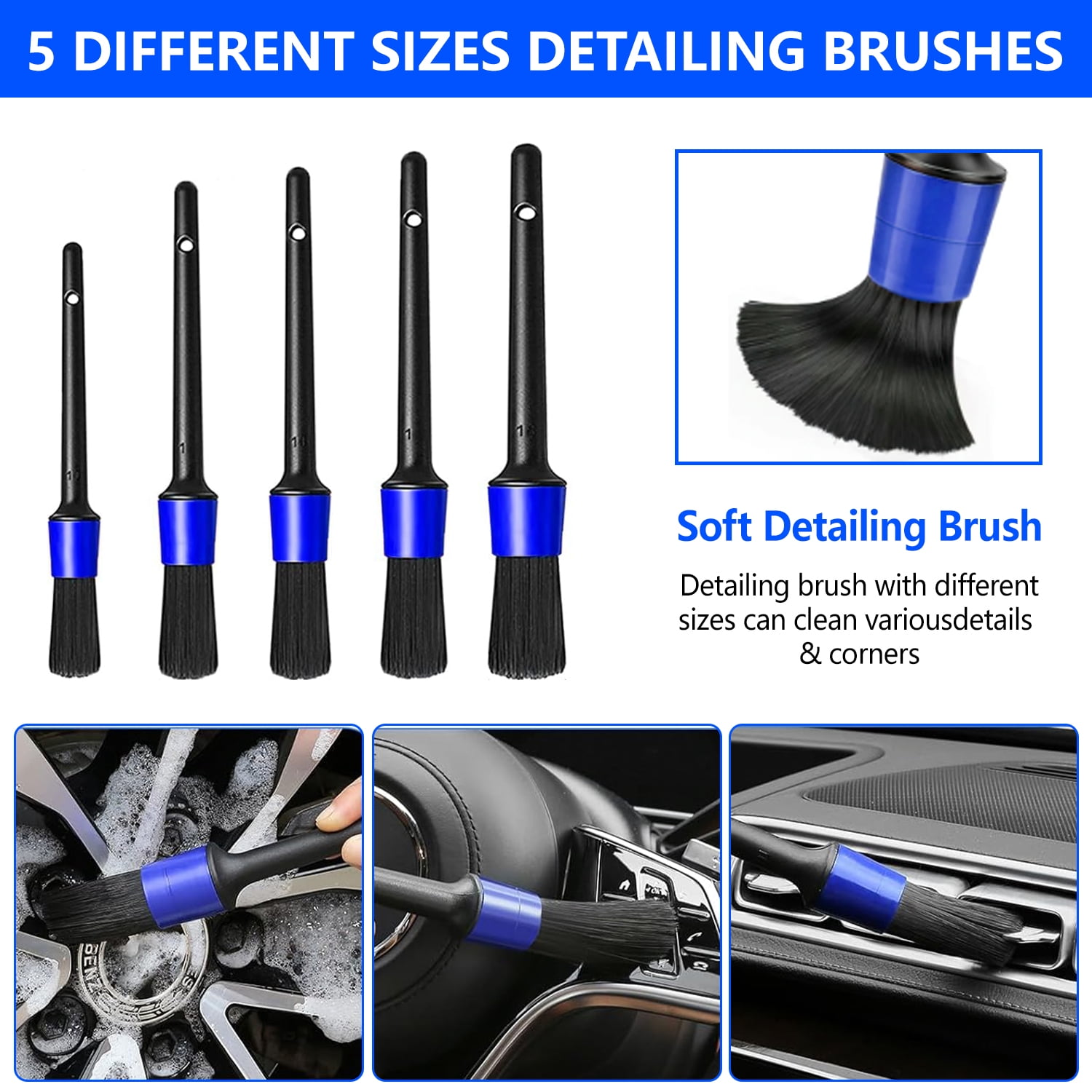 33Pcs Car Detailing Kit,Car Detailing Brush Set,Car Windshield Cleaning Tool,Professional Car Care kit - Car Wash Brush kit for Interior,Exterior,Wheels