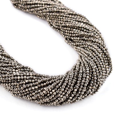 QNAVIC Natural Pyrite Gemstone Micro Faceted Rounds Beads Strand Drilled Stone Chakra Healing Crystals DIY Jewelry Making Wholesale Bulk Loose Supply Strand 30cm (1 Strand)