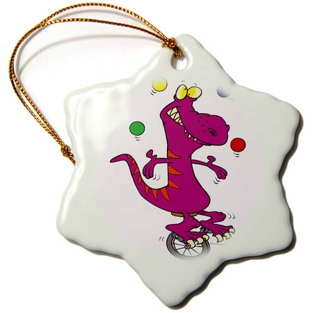 3drose silly t rex dino juggling on unicycle cartoon unicycle christmas ornament