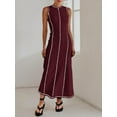 thumbnail image 3 of Women's Summer Sleeveless Extra Contrast Stitch Ribbed Knit Long Dresses, 3 of 6