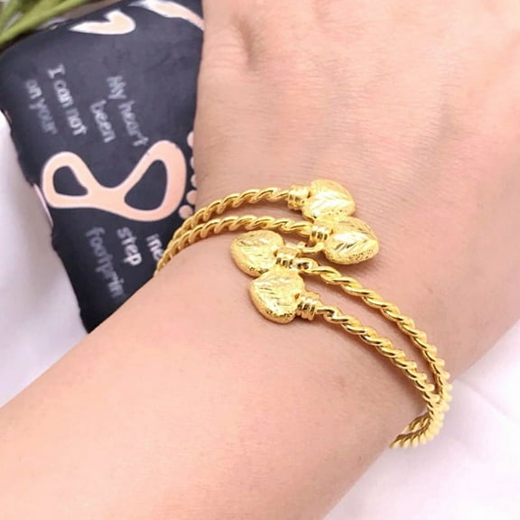 14k Yellow Gold Ethiopian Bangle for Women Arab Dubai Bracelet Jewelry African Accessories New A025
