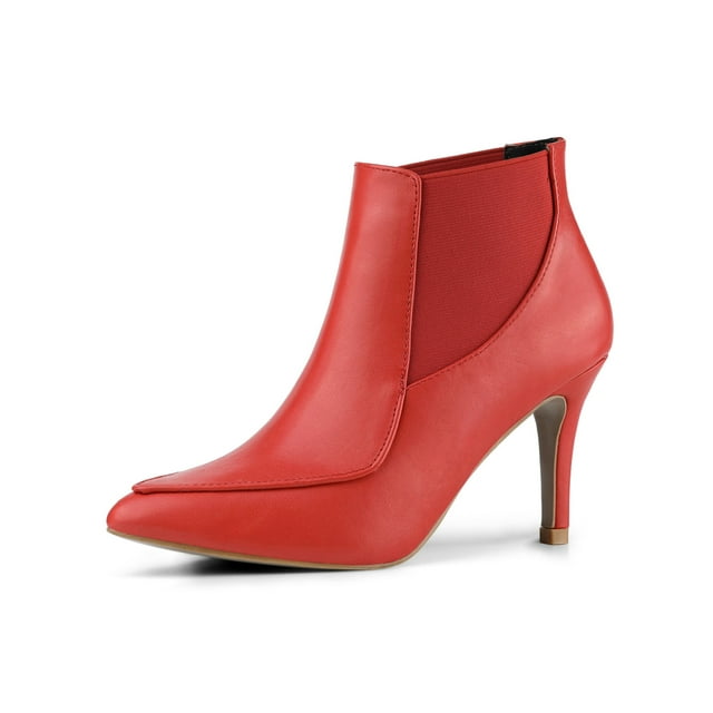 BLISSFUL STEP Women's Pointed Toe Stiletto Heel Chelsea Boots Red 5.5