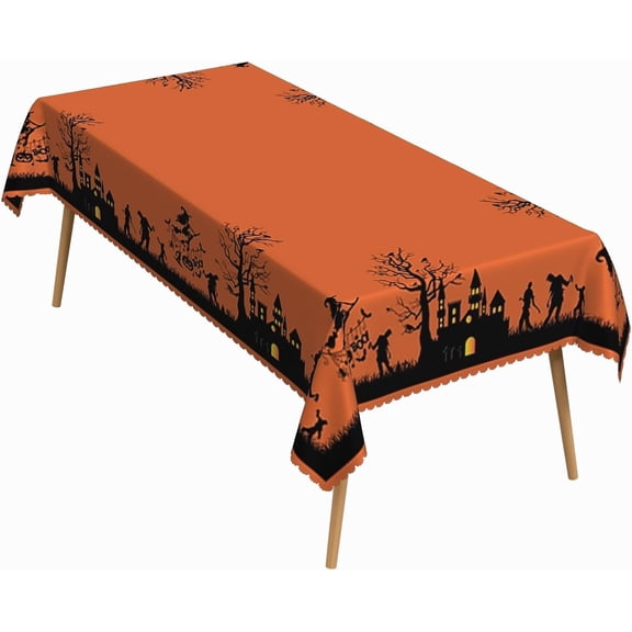 60x84 Inch Halloween Rectangular Tablecloth Night Castle Zombie Table Cloth Waterproof Durable Table Cover for Kitchen Dining Home Indoor Party Decor