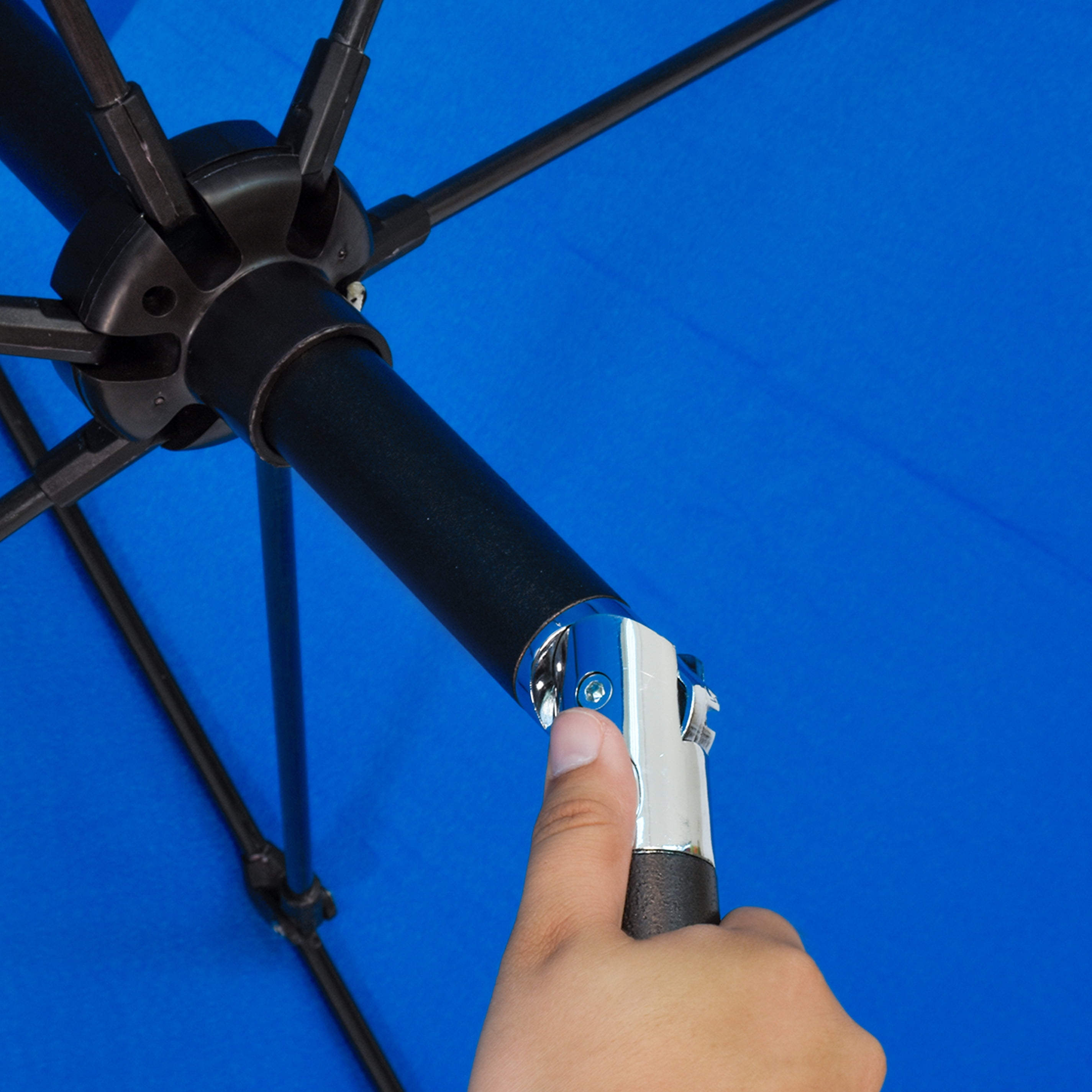 Astella 102" Pacific Blue Solid Print Hexagon Market Patio Umbrella with UV Resistant Material