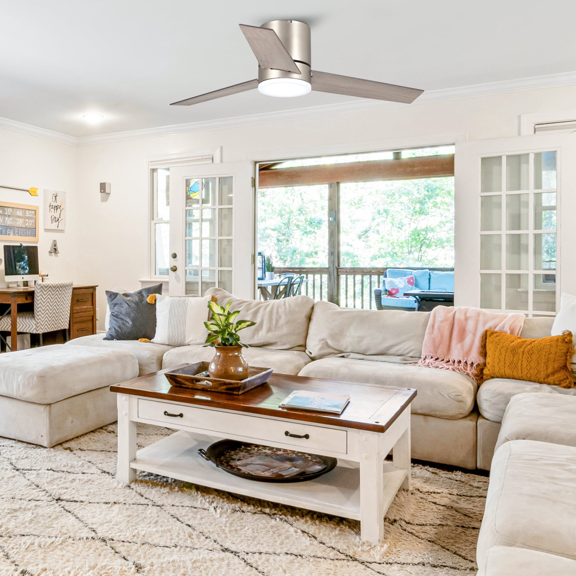 Parrot Uncle 48-Inch Brushed Nickel Dimmable Reversible LED Ceiling Fan with Light and Remote Control