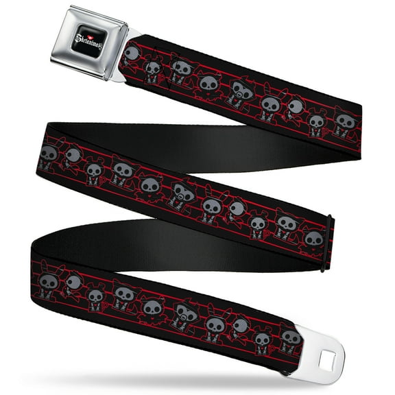 Skelanimals Belt, Seatbelt Buckle Belt, Skelanimals Six Character Collage Black Red Grays, 30 to 44 Inches