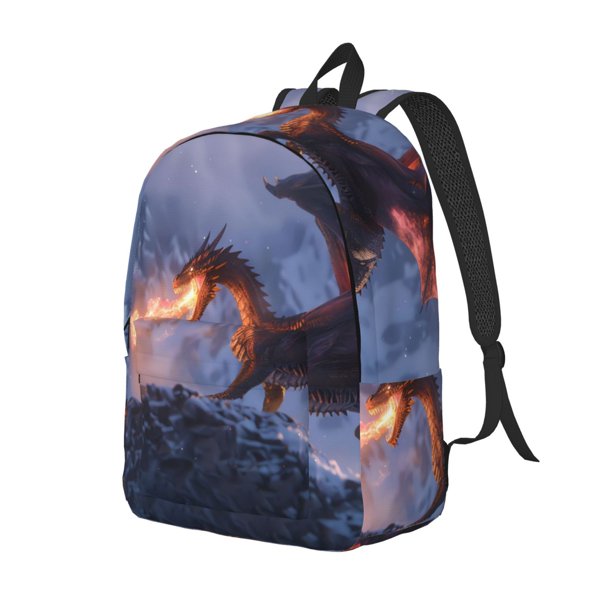 Disketp Winter Fire Dragon print Canvas Backpack Lightweight Travel Daypack Student Rucksack Laptop Backpack-