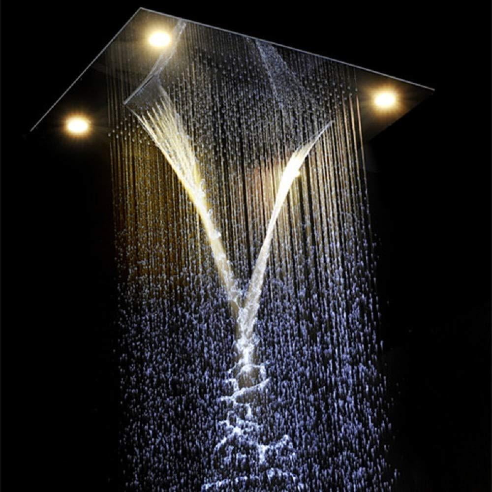 Cascada Classic Design 23 X31 Large Rain Shower Set With Waterfall Led Rectangle Recessed Ceiling Mount 4 Function Head Remote Control Stainless Steel Brushed Nickel Com