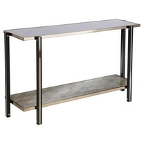 Maklaine Transitional Metal Console Table with Mirrored Top in Gold