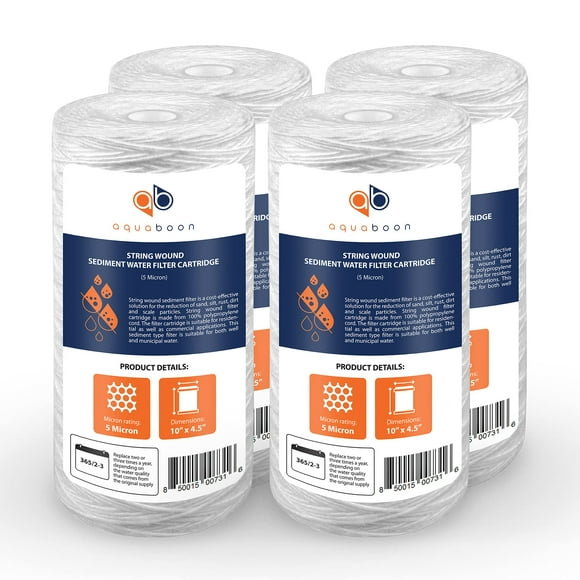 5 Micron Water Filter 10 x 4.5 inch - String Wound Water Filter for Whole House System - Compatible with 84637, WPX5BB97P, PC10,