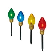 Holiday Time Jumbo C9 Christmas Lawn Stakes, Multicolor Reflectors with Clear Incandescent Bulbs, 4 Pack
