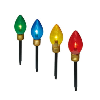 Holiday Time Jumbo C9 Christmas Lawn Stakes, Multicolor Reflectors with Clear Incandescent Bulbs, 4 Pack