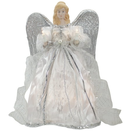 Northlight 12" Lighted Silver Angel with Wings Christmas Tree Topper - Clear Lights
