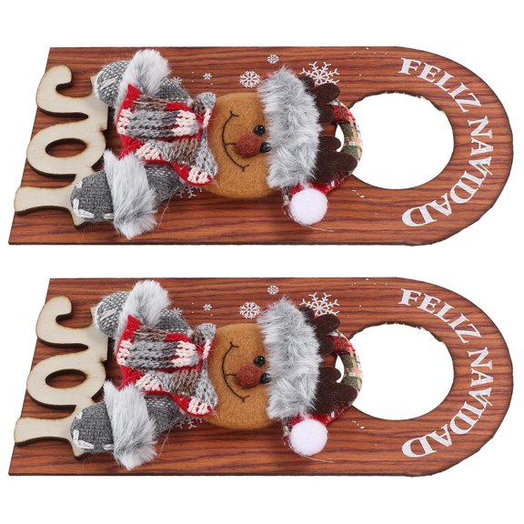 FELTECHELECTR 2Pcs Christmas Wooden Hanging Ornaments Brown Door Sign for Festive Decor