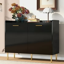 Wooden Sideboard Buffet Cabinet, Black Storage Cabinet with Doors and Drawers, Accent Cabinet Credenza with Adjustable Shelves for Living Room, Entryway, Bedroom