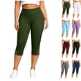thumbnail image 2 of Yuanlook Women's Plus Size Elastic Waist Slim Fit Capri Yoga Leggings, Soft Stretch Knit Button Slit Cuff Casual Daily Cropped Trousers L-5XL, 2 of 6
