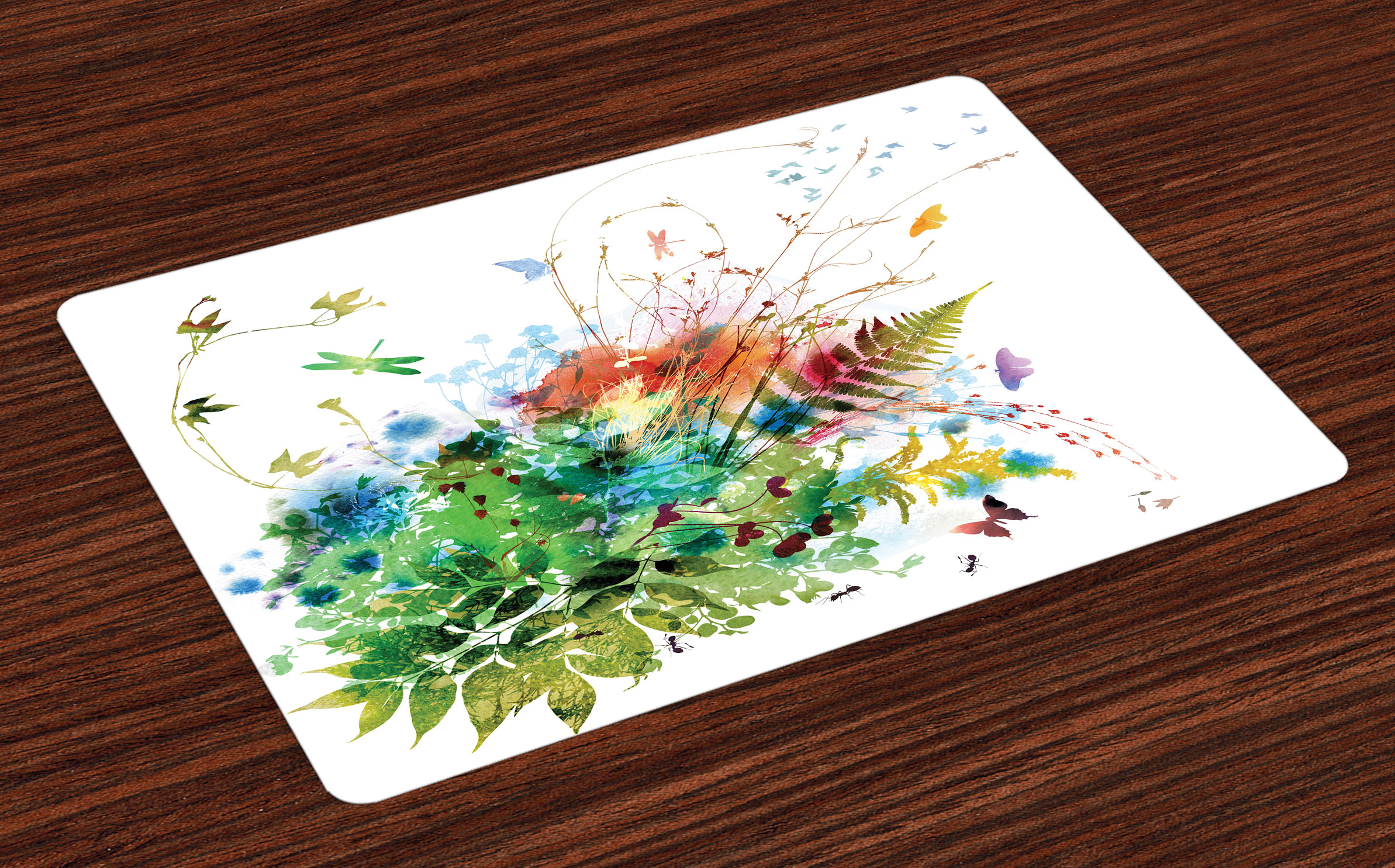 Watercolor Placemats Set of 4 Floral Jungle Foliage Summer Design