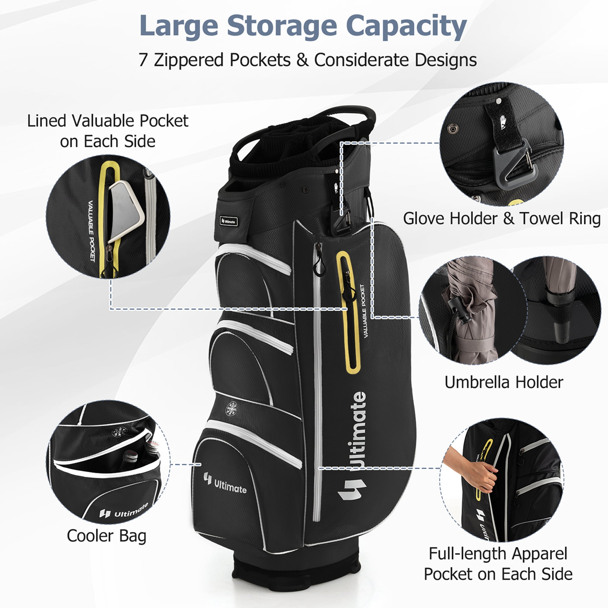 Costway Lightweight Golf Cart Bag with 15 Way Top Divider Individual Putter Well Cooler Bag Black