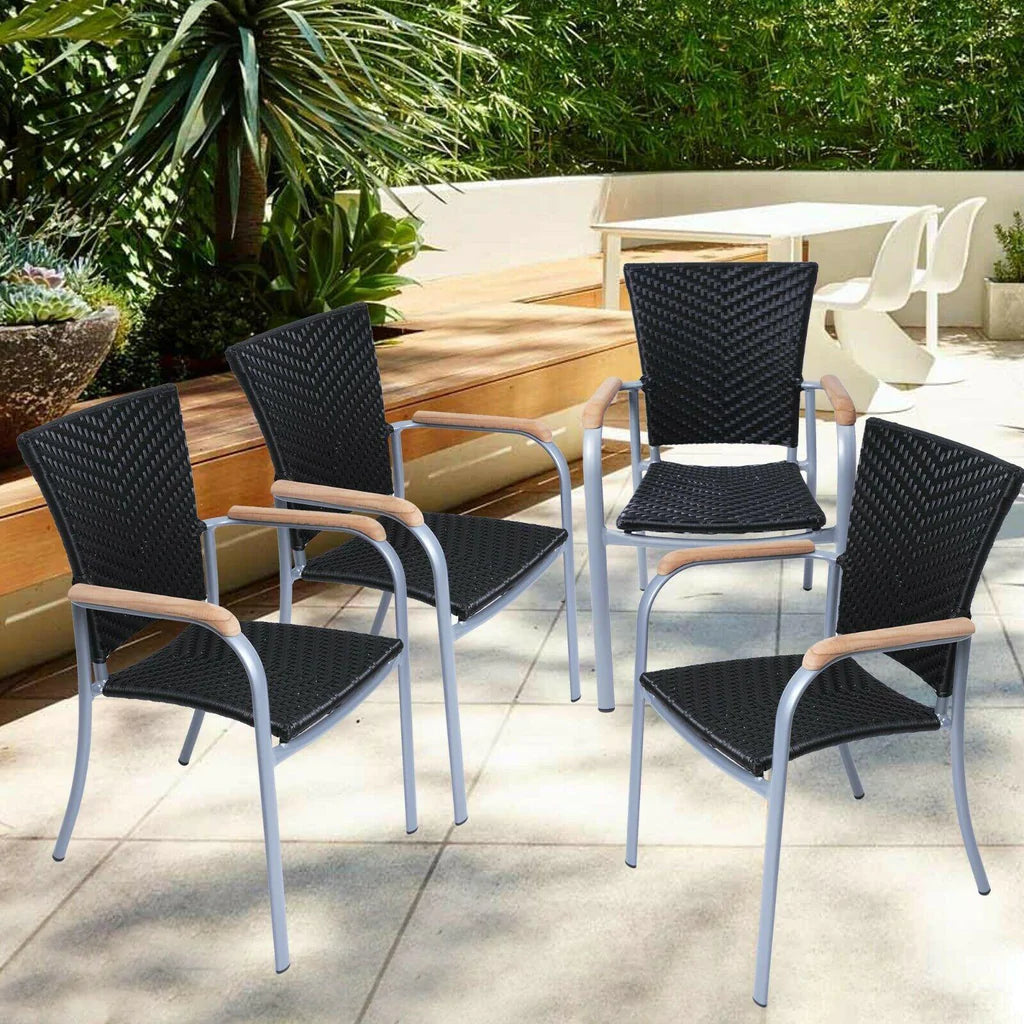 Lawn Dining Chair Set of 4 PE Wicker Patio Chairs Outdoor Furniture Lightweight Sturdy Stackable