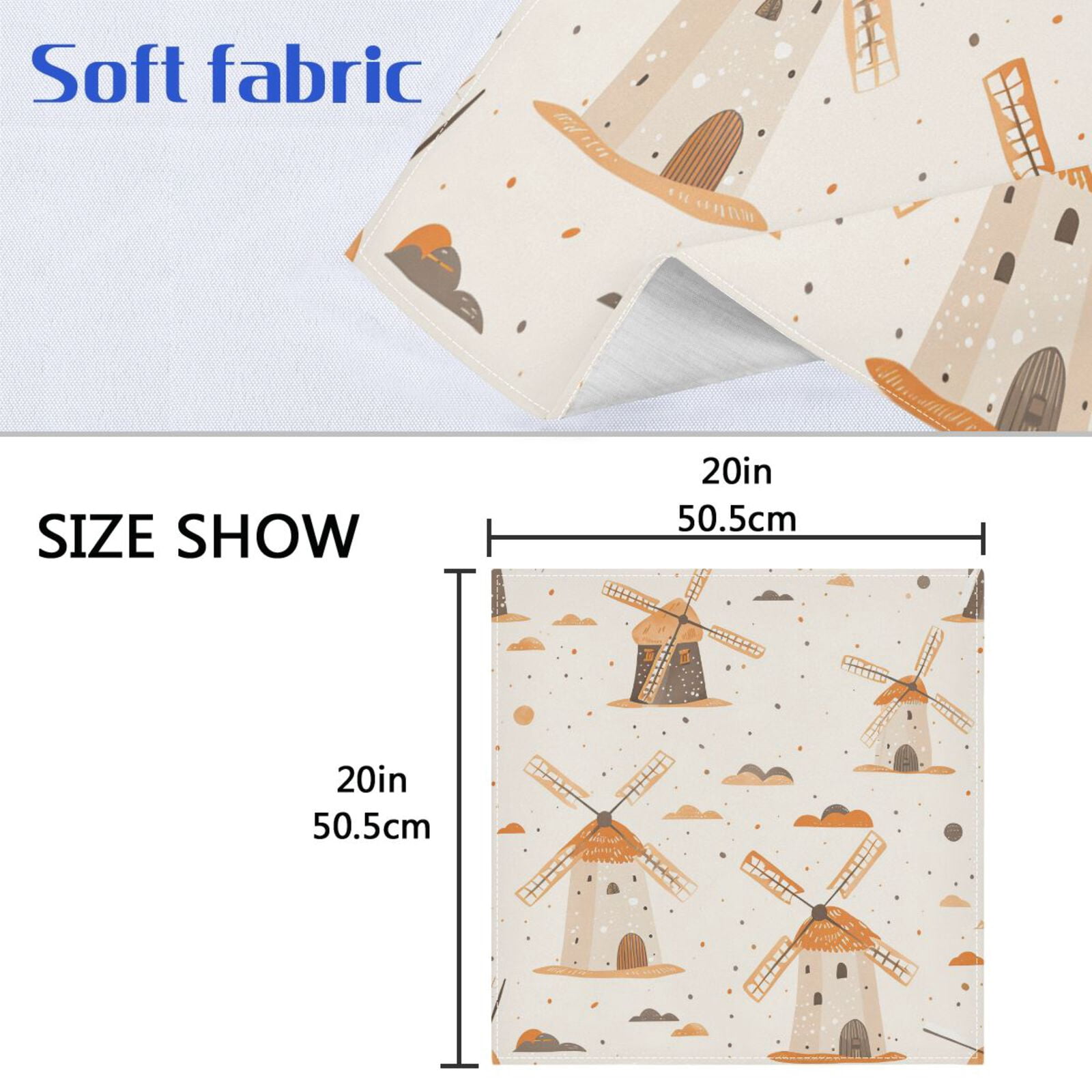 JSTEL Orange Windmill Polka Dots Cloth Napkins Set of 6, 20x20 Inch Washable and Reusable Napkin for Decoupage Dinner Party Everyday Use