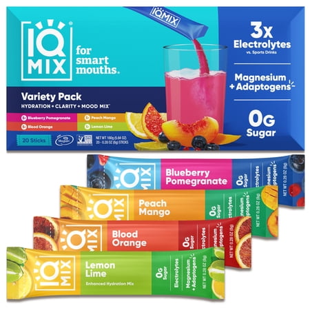 IQMIX Sugar Free Electrolyte Powder Packets - Keto Electrolytes with Lions Mane, Magnesium L-Threonate, Potassium Citrate - Variety Pack (20-Count)