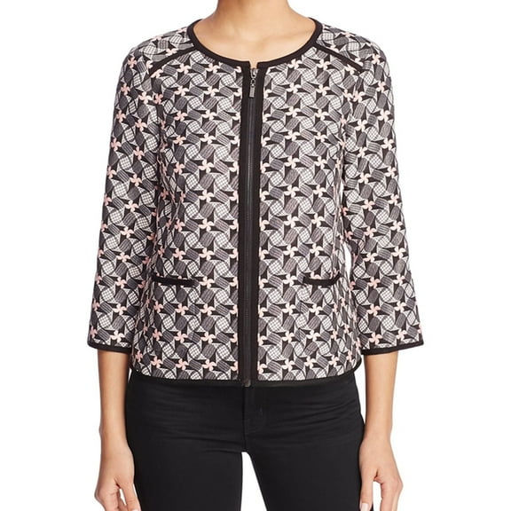 Finity Womens Geometric Ponte Jacket, Black, 8