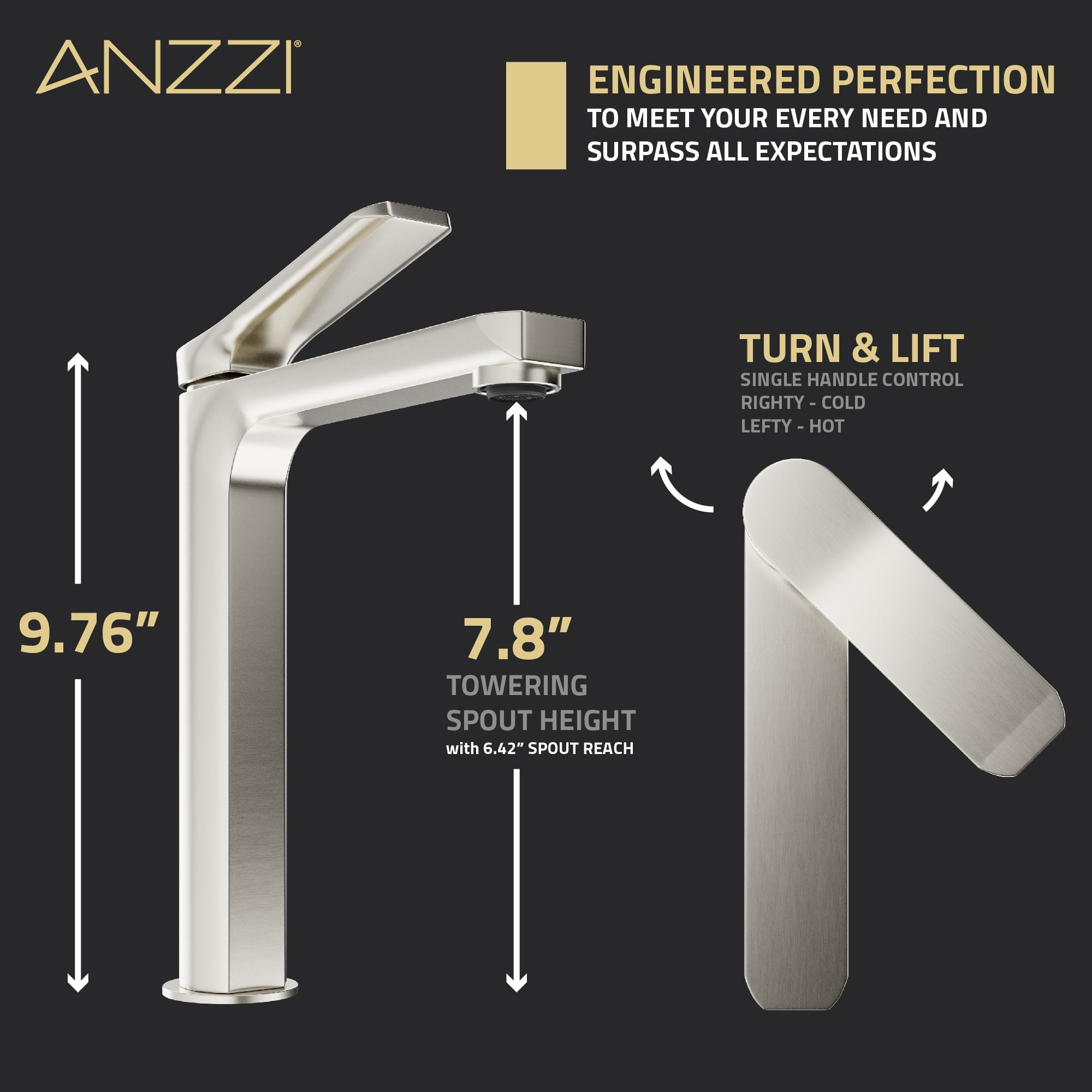 ANZZI Single Handle Single Hole Bathroom Vessel Sink Faucet With Pop-up Drain in Brushed Nickel