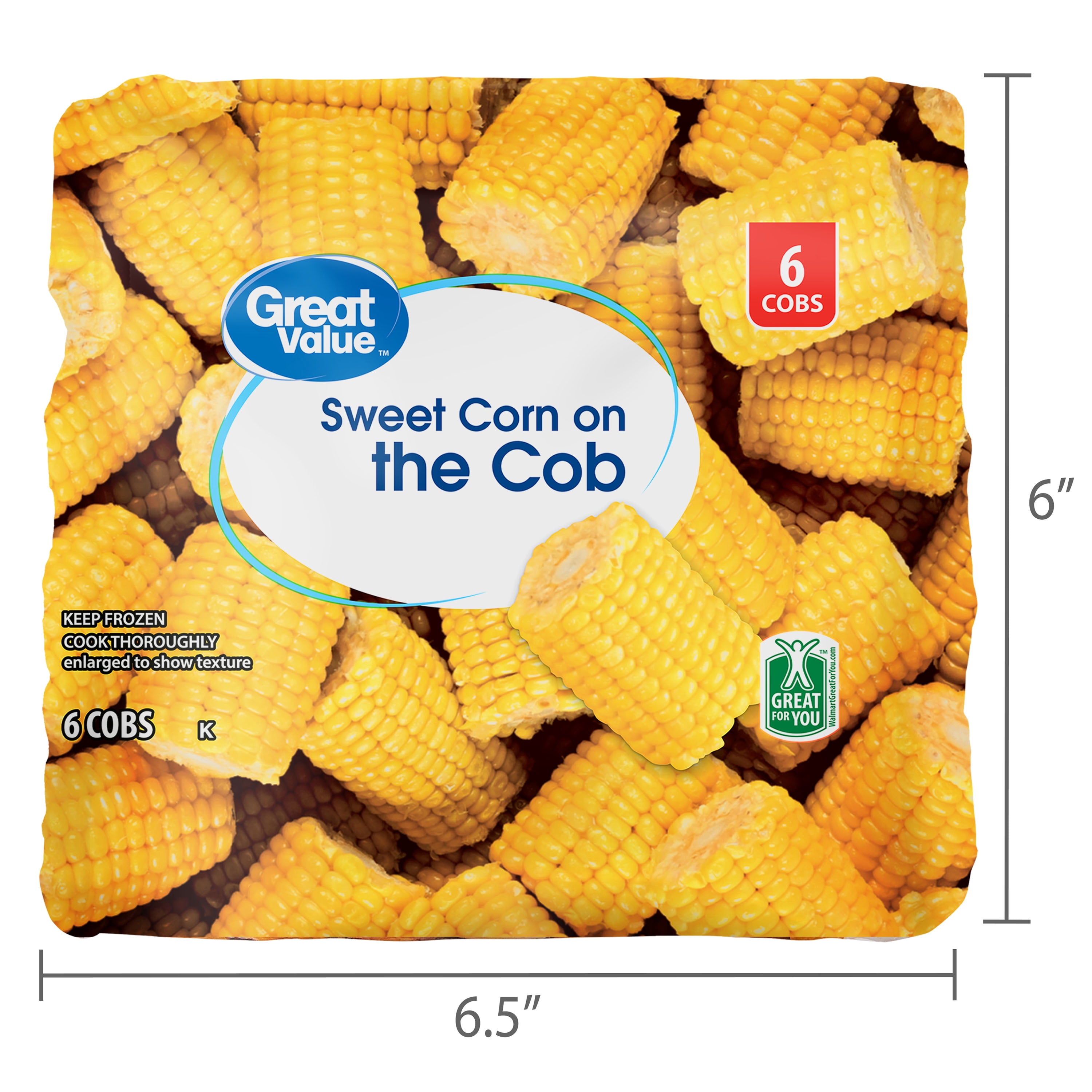 Great Value Sweet Corn on the Cob, 6 Count (Frozen)