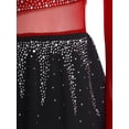 thumbnail image 5 of SiiRoh Women Sparkly Figure Skating Dresses Mock Neck Long Sleeve Mesh Splice Modern Lyrical Ballet Dancewear Burgundy L, 5 of 6