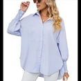thumbnail image 1 of Camisas de Rayas con Botones para Mujer, Blusas Tipo Túnica de Larga, Azul, XXL, 1 of 9