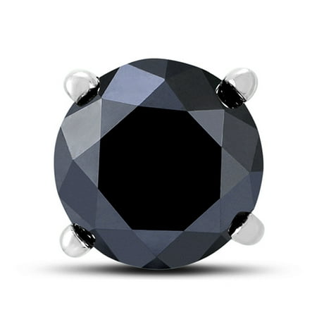 1/2 Carat Round Single Solitaire Black Diamond Stud Earring in 10K White Gold