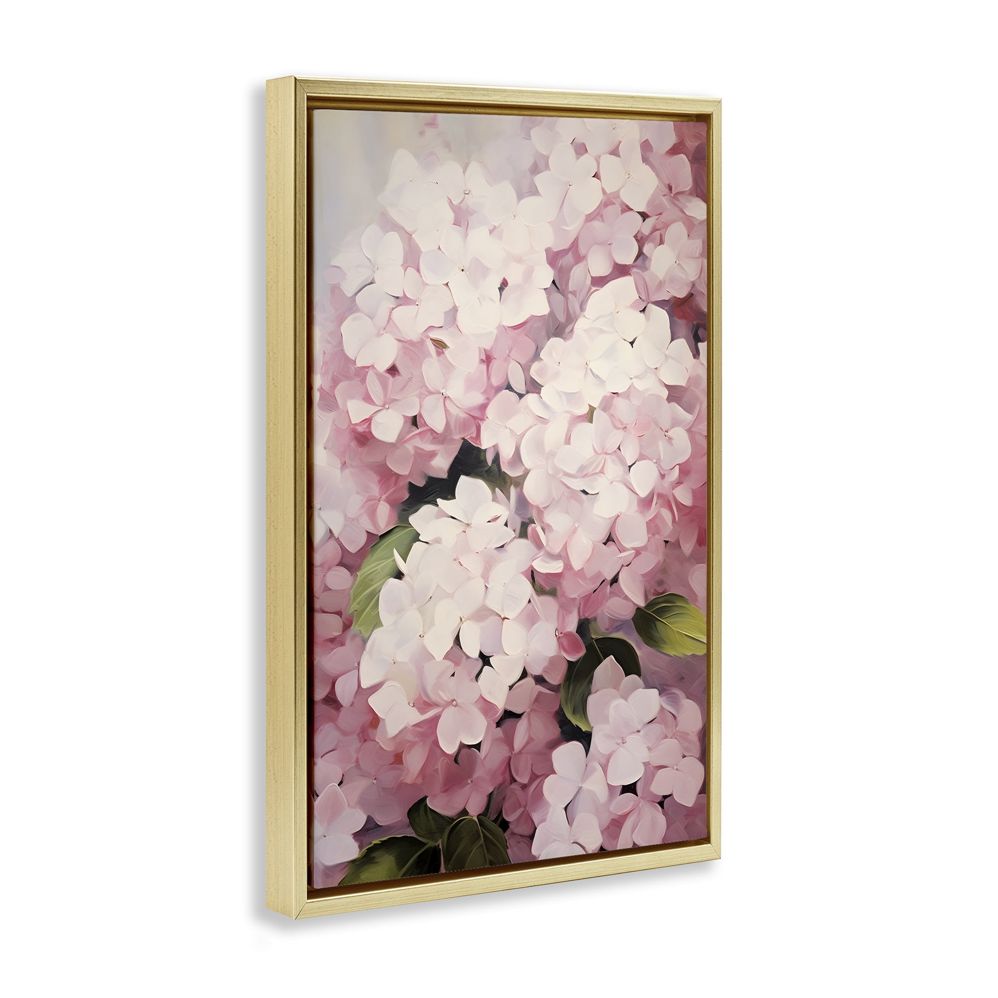 Stupell Industries Blush Pink Hydrangeas Botanical & Floral Painting Gold Floater Framed Art Print Wall Art, 21 x 31