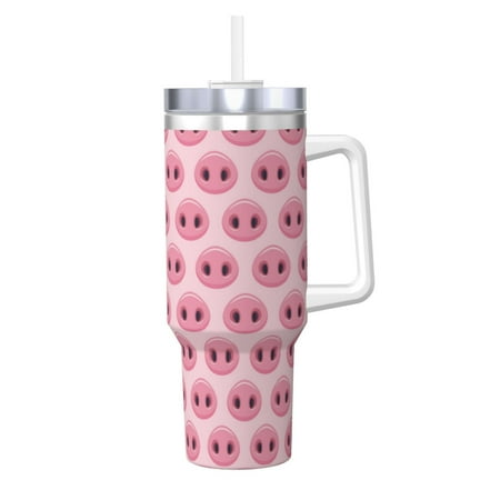 

Uemuo Pig Nose Print 40oz Ice Bully With Handle And Straw Stainless Steel Vacuum Insulated Cup And 2 In 1 Straw Lid Insulated Travel Tumbler
