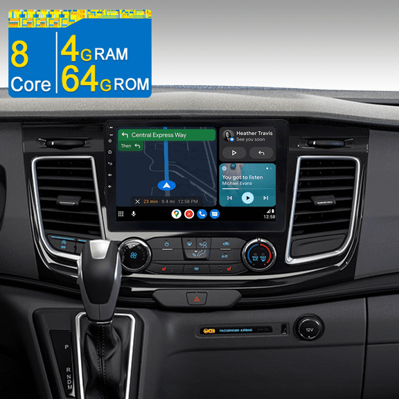 8-Core Android 15 CarPlay Radio 4 64GB Car Stereo for 2-Din Ford Transit Custom 2017-2022 with Backup Camera/GPS Navi/Wi-Fi/BT 5.0/DSP/1280HD