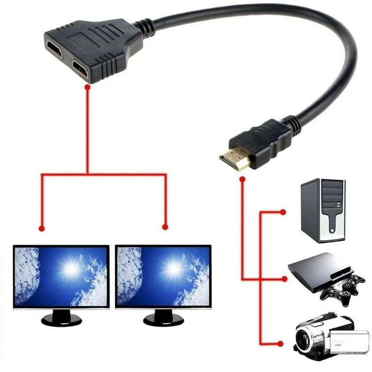 HDMI Splitter Cable 1 to Dual HDMI 2 Female Y Splitter, Male to Dual HDMI 2 Female Cable Support Two TVs at The Time - Walmart.com