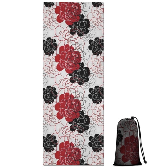 Pioneer Flower Floral Print Pattern Hot Yoga Mat Towel Non Slip for Hot Yoga - Quick-Drying Yoga Mat Cover with 4 Corner Pockets with Travel Bag - Hot Yoga Towel Non Slip 70"x26"
