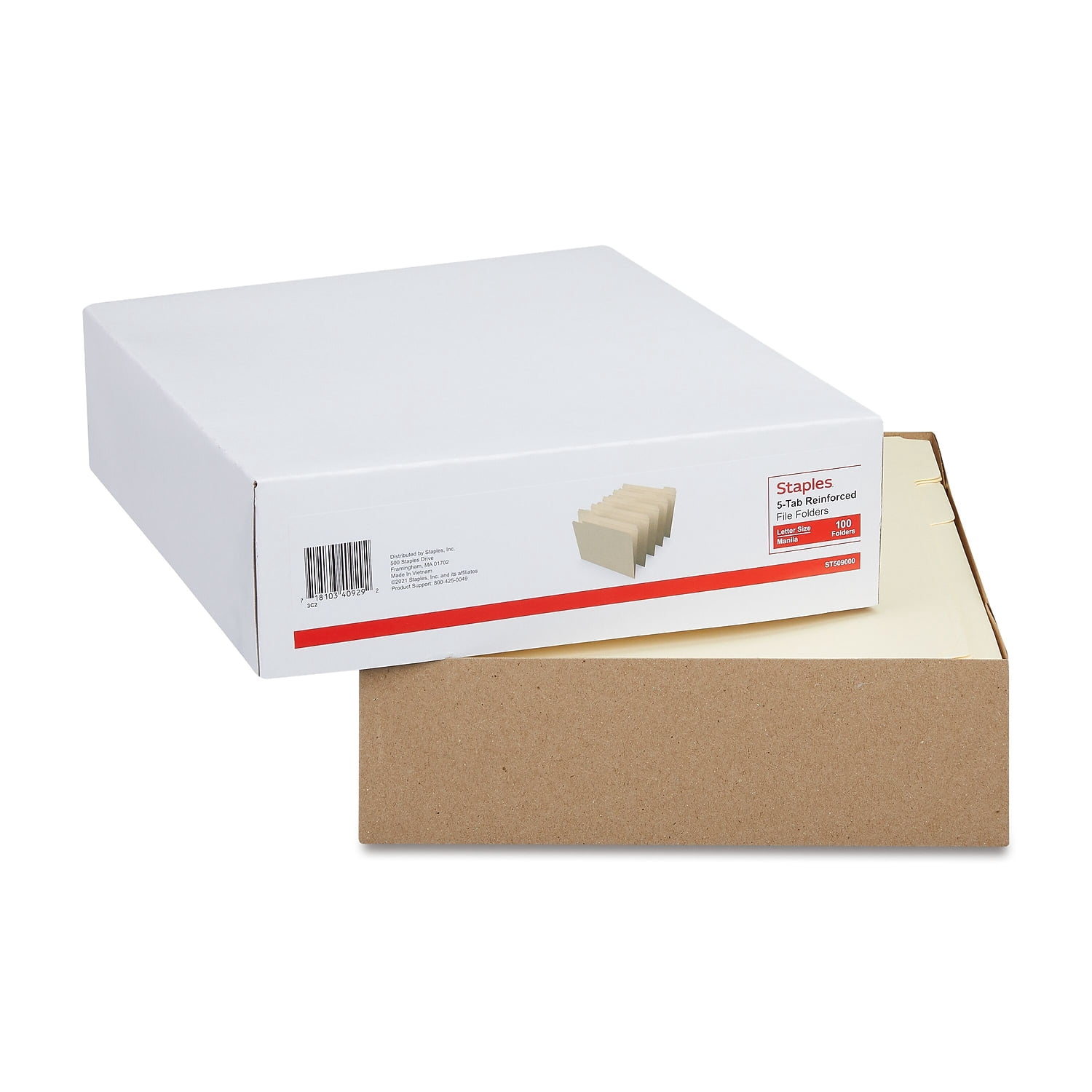 Staples Manila File Folders with Reinforced Tabs 5 Tab Letter 100/Box TR509000/509000